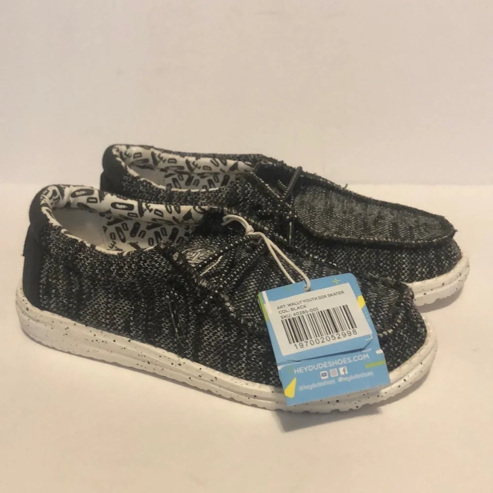 NWT Hey Dude Kids' Wally Sox Skater Black Slip-On Shoes